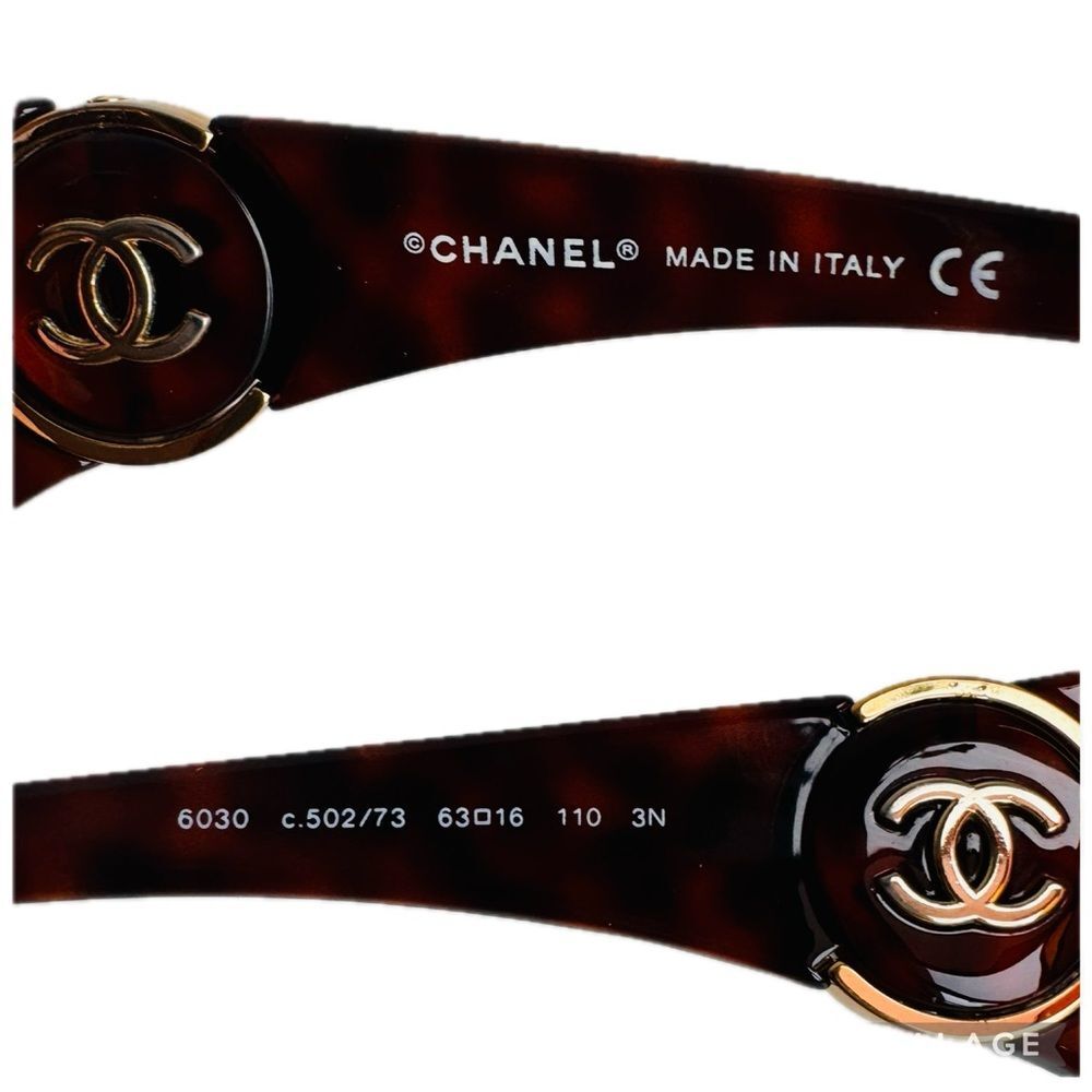 Vintage Y2K Chanel 6030 Tortoise CC Logo Sunglasses Brown Gold Logo Italy - Picture 7 of 16